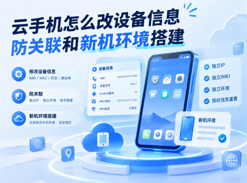 云手机怎么改设备信息 防关联和新机环境搭建